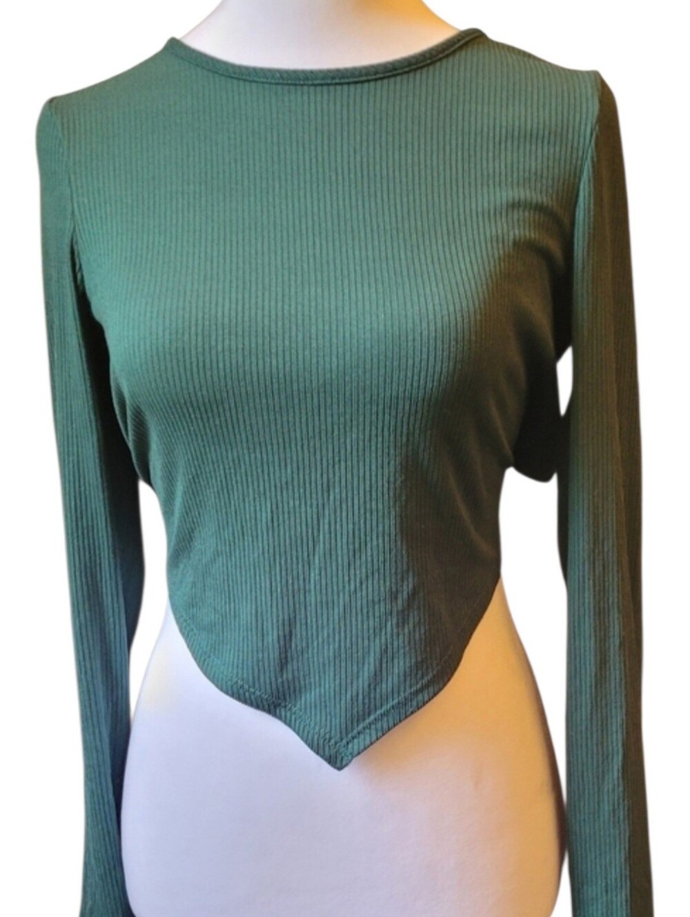 🥳5/$25!🥳 Eclipse Ribbed Long Sleeve Point Hem Top - Green